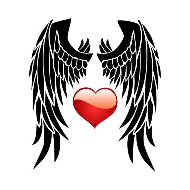 Angel Wings Bold Red Heart by swagmaven