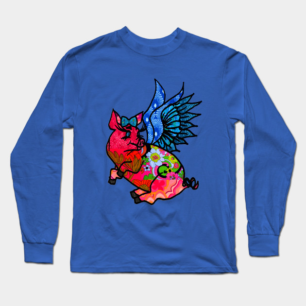 Cutesy Patchwork Floral Pig Pig Lover Gift Long Sleeve T Shirt