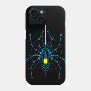 Blue Cyber Spider, Circuit Board Lines Phone Case