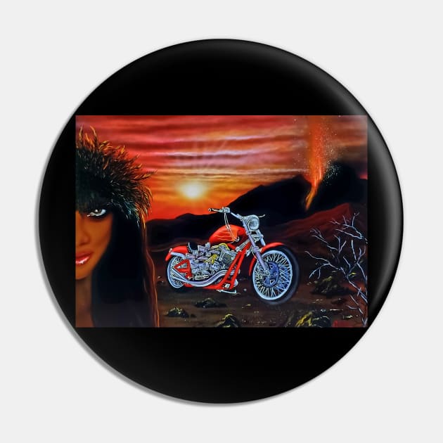 Hawaiian volcano motorcycle Pin by Coreoceanart