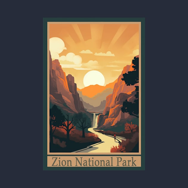 Zion National Park Vintage Travel Poster by GreenMary Design