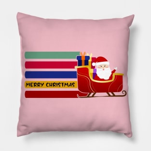 Merry Christmas Santa Sleigh rainbow Pillow