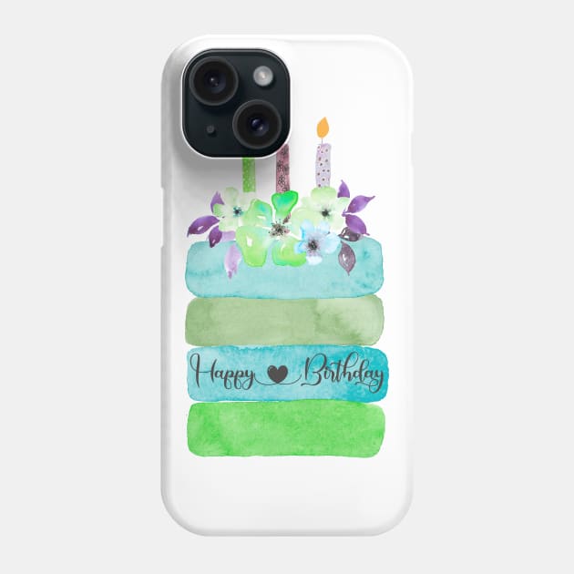 green Happy Birthday cake Phone Case by Anines Atelier