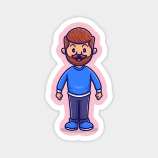 Cute Beard Man Cartoon Magnet