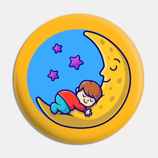 Cute Boy And Cute Moon Sleeping Cartoon Vector Icon Illustration Pin