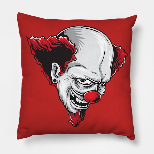 Scary Clown Head Halloween Pillow by Printaha