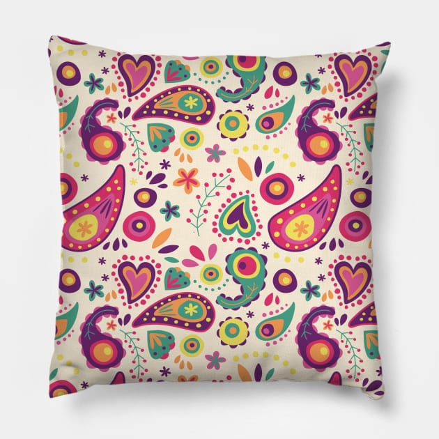 Colorful Paisley Pattern Pillow by Basti Artworks