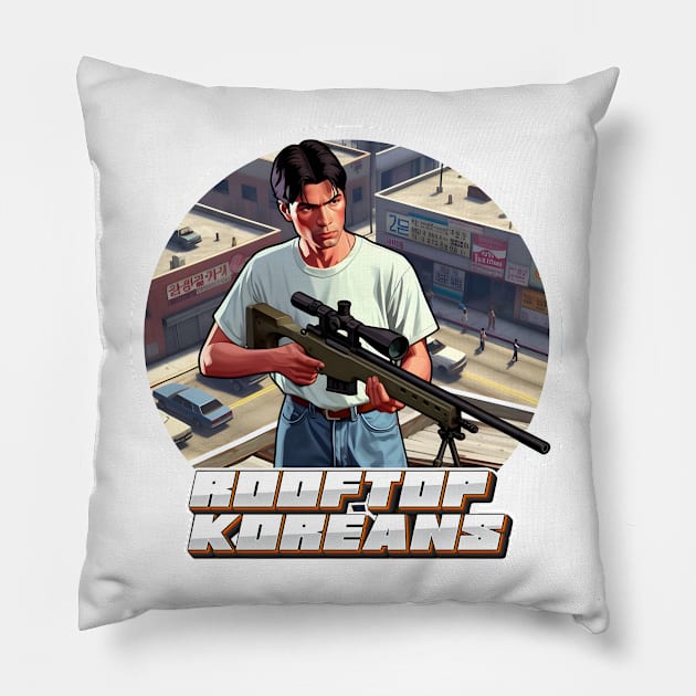 Rooftop Koreans Pillow by Rawlifegraphic