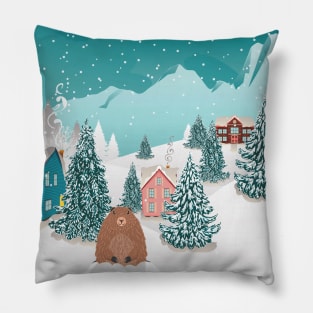 Winter village and groundhog Pillow