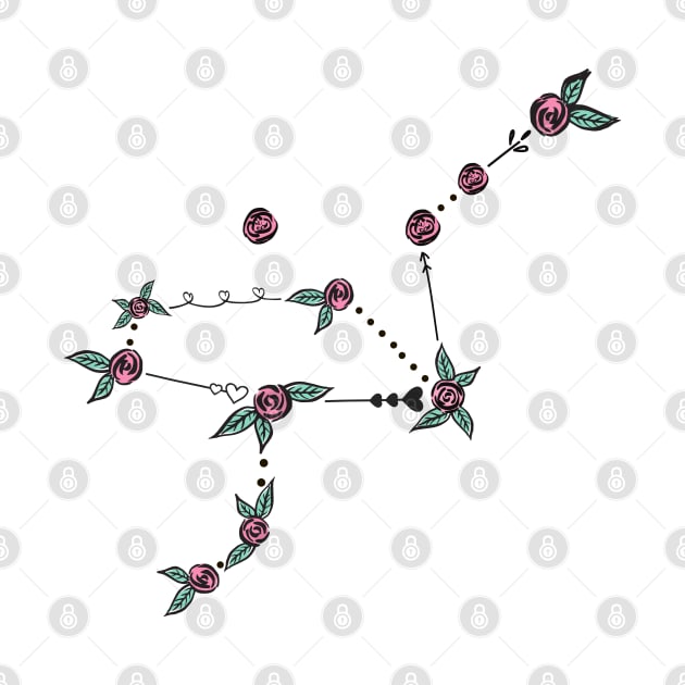 Grus (Crane) Constellation Roses and Hearts Doodle by EndlessDoodles