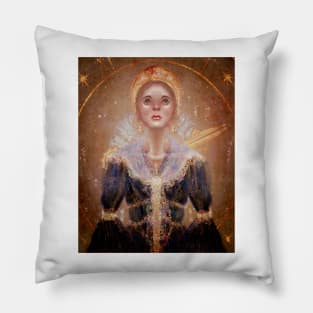 The Queen of Time: Fantasy Fairy Queen Golden Crown, Opal Jewelry, and Fantasy Fashion Illustration Pillow