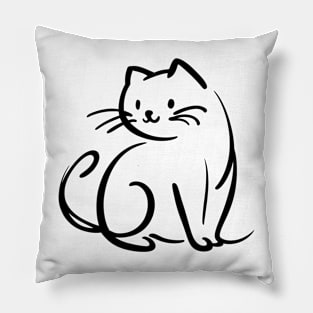 Stick figure cat in black ink Pillow