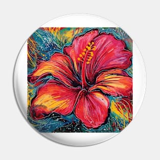 Red and Orange Hibiscus Flower in art brut style Pin