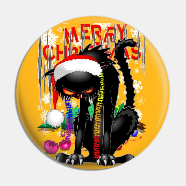 Evil Black Cat VS Christmas Tree Pin by BluedarkArt