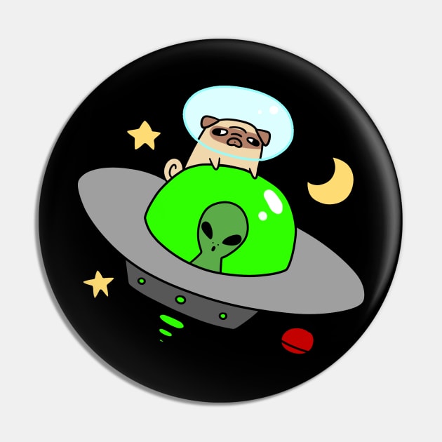 Space Pug Riding a UFO Pin by saradaboru