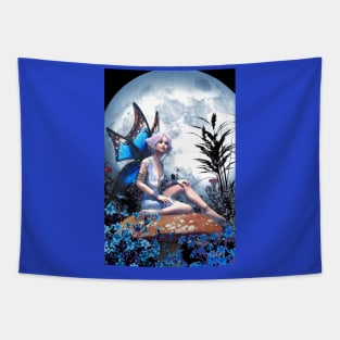 Fairy sitting on a mushroom under the moon Tapestry