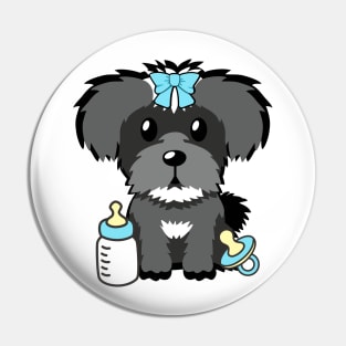 Cute baby schnauzer getting its milk and pacifier Pin