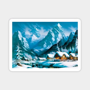 Little Ski Village in the Snow Magnet