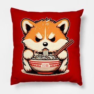 Angry corgi eat noodle ramen Pillow