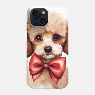 Cute Adorable Poodle Puppy Dog Wearing a Red Bow Tie Phone Case