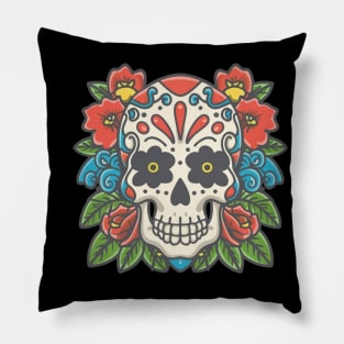 Floral Skull tattoo art Pillow