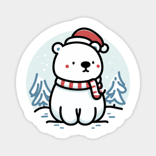 Cute Snowy Polar Winter Bear Santa Hat Scarf Holiday Magnet