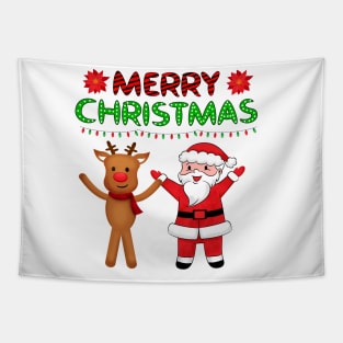 Cute Santa and Reindeer Christmas Tapestry