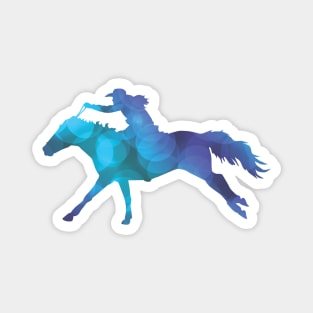 Blue Abstract Cowgirl Riding a Galloping Horse Magnet