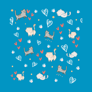 Cute Cat Love Pattern T-Shirt