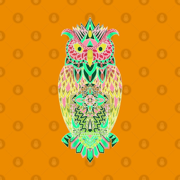 buho the owl in mexican patterns ecopop by jorge_lebeau