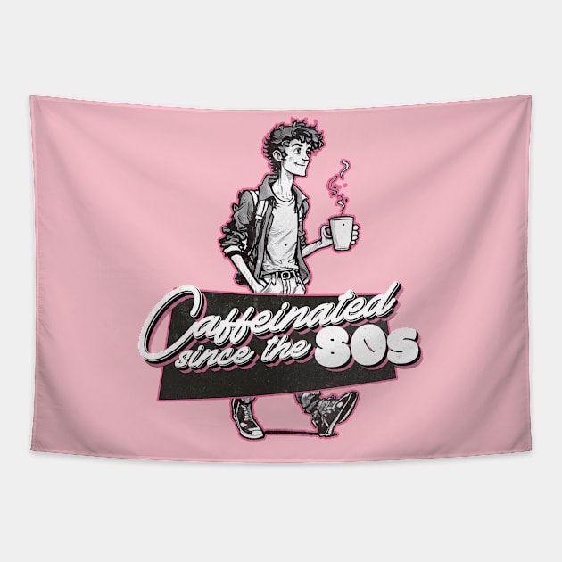 Caffeinated Since the 80s - Retro Cartoon Design Tapestry by MrScottBlack