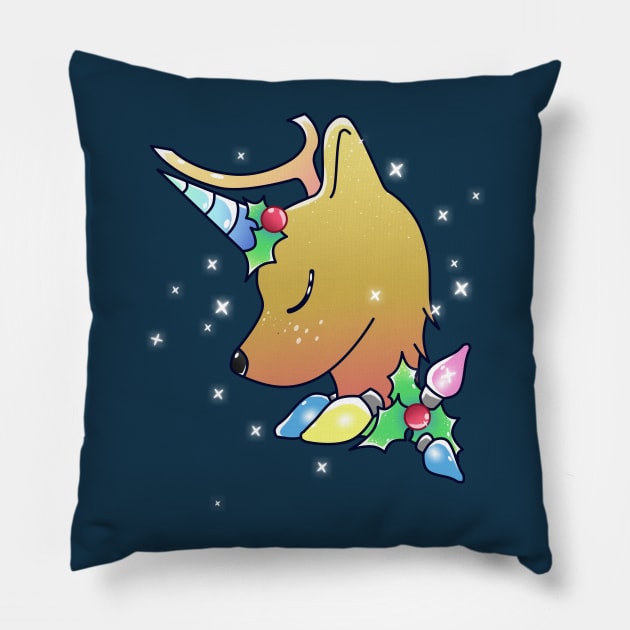 Cute Christmas Unicorn Deer Pillow by KawaiiForYou