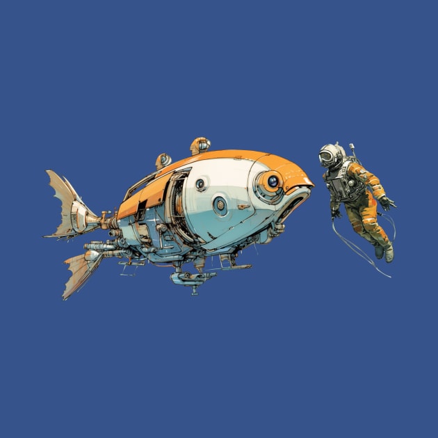 Sci Fi Goldfish with Scuba Diver by DavidLoblaw