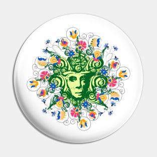 Green woman with medium sized flowers Pin