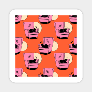 Naughty Black Cat Pattern in orange Magnet