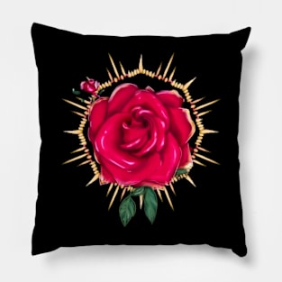 Red Rose with Golden Design Pillow