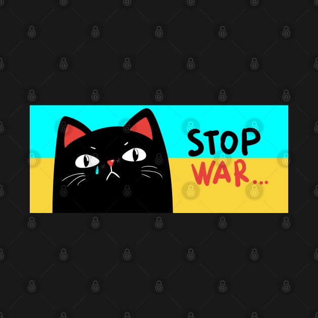 Stop war banner, poster, flyer, card, print design with grumpy black cat by Marysha_art