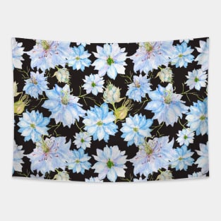 Nigella Flowers on Dark Background Stunning Pattern Tapestry