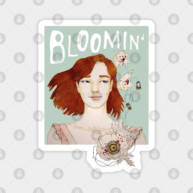 Blooming girl with poppy flowers Magnet by happyMagenta