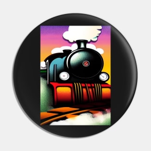 POPART COMIC STYLE GREEN AND BLUE STEAM TRAIN Pin