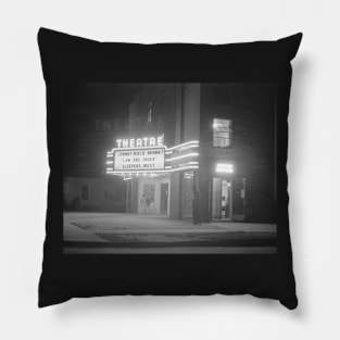 Movie Theater at Night, 1941. Vintage Photo Pillow