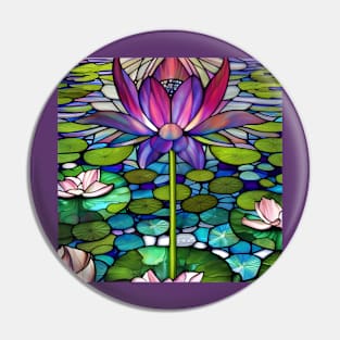 Stained Glass Lotus Flower Among Lily Pads Pin