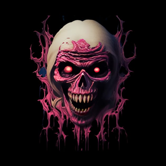 Abstract Digital Art with Pink Skull and Red Eyes by naars90