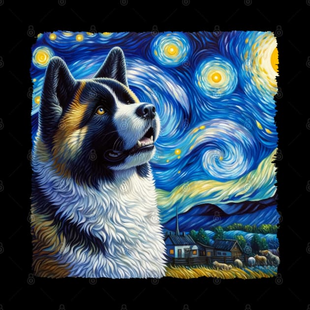 Starry Akita Dog Portrait - Pet Portrait by starry_night