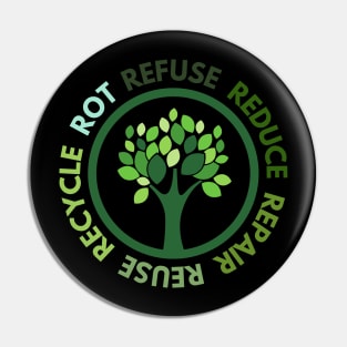 Refuse Reduce Repair Reuse Recycle Rot - Green Tree Pin