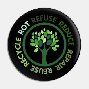 Refuse Reduce Repair Reuse Recycle Rot - Green Tree Pin