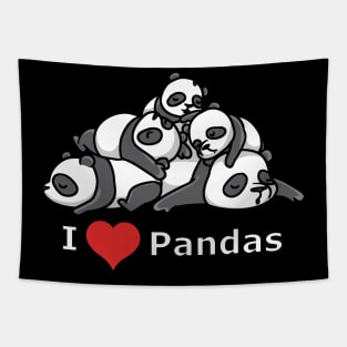 Sleeping cute Pandas - I Love Pandas with heart Tapestry