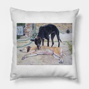 greyhound dogs scenic landscape realist art Pillow