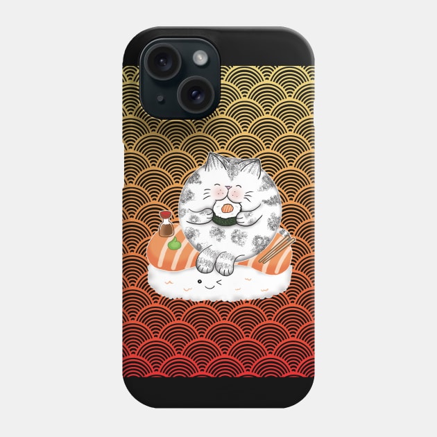 Salmon Sushi Cat Funny Neko Bench Phone Case by bittergodart