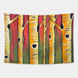 ORANGE Birch Trees Painting Tapestry